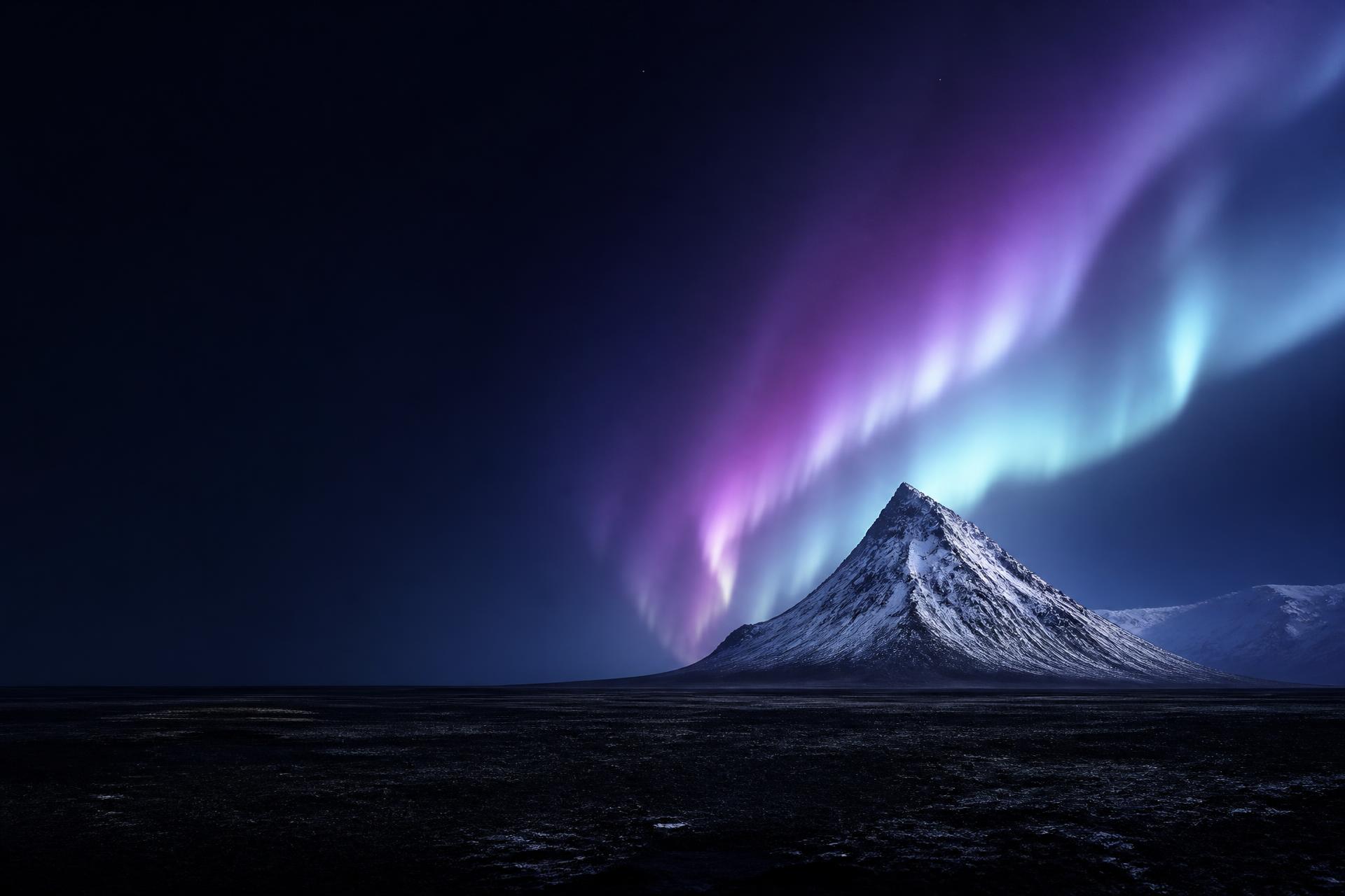 Íslenskt fjall undir norðurljósum